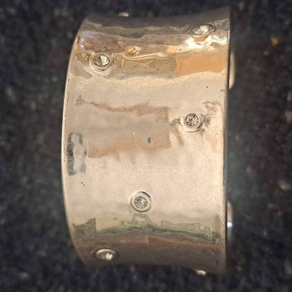 RLM Signed Soho Hammered Silver Wide Cuff  Bangle With Crystals